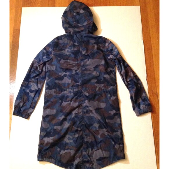 Camo Jacket Windbreaker Womens L Blue Brown Waxy Lightweight Hooded Gorpcore - Picture 6 of 12